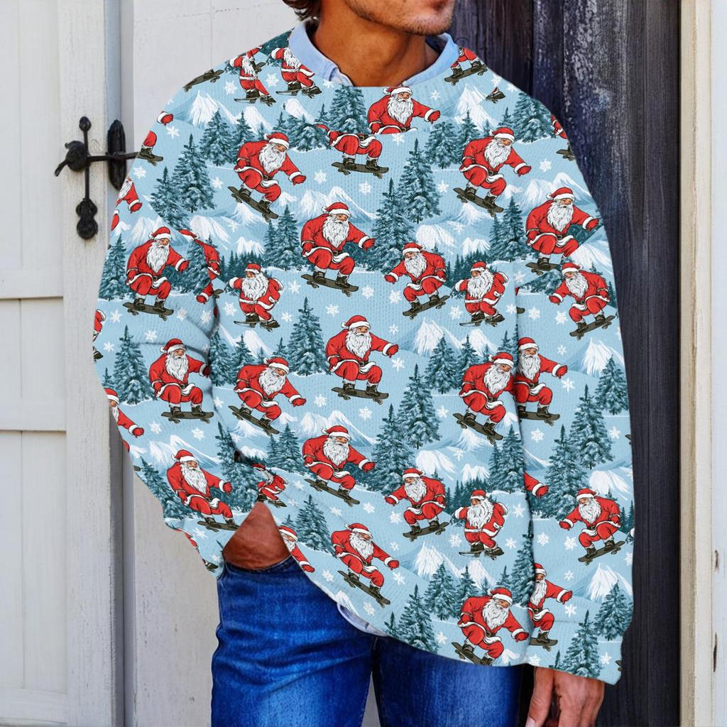 Men's Neck Knit Sweater with Christmas Print for Fall Winter Holiday