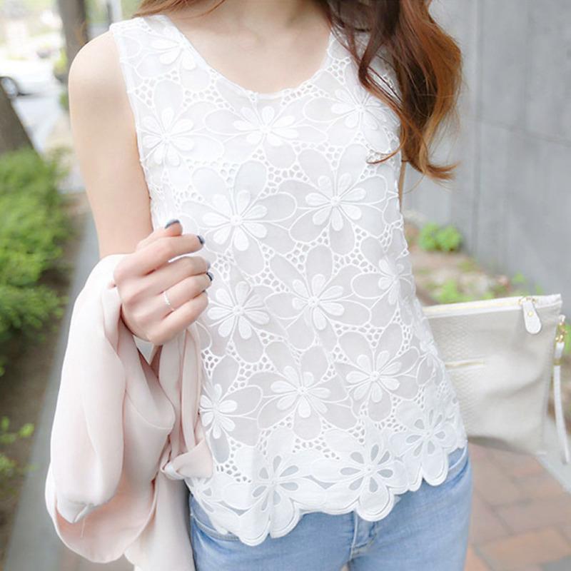 Women Summer Loose Lace Flower Sleeveless Vest