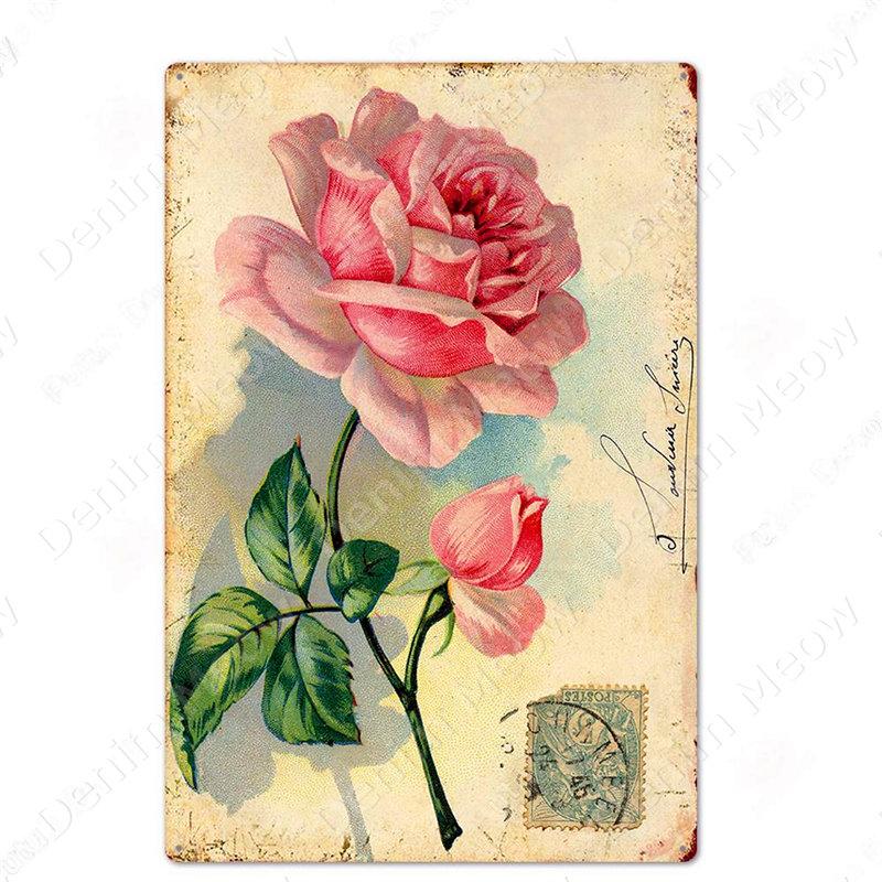 Blumen Retro Metallschild für Hinterhof Schlafzimmer Dekorationen, Rosen Wandkunst Poster, Lavendel Vintage Blechschild, Liebesgeschenk für Frau