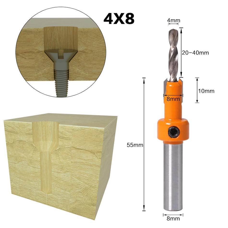Wood Milling Cutter 8mm Shank HSS Woodworking Countersink Router Bit Set Screw Extractor Remon Demolition