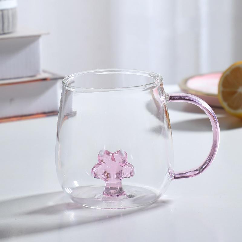 Ceașcă de sticlă creativă 3D cu animale/flori, cu mâner, cu un singur strat de borosilicată înaltă, ceașcă de cafea și lapte, drăguță, transparentă, de vară
