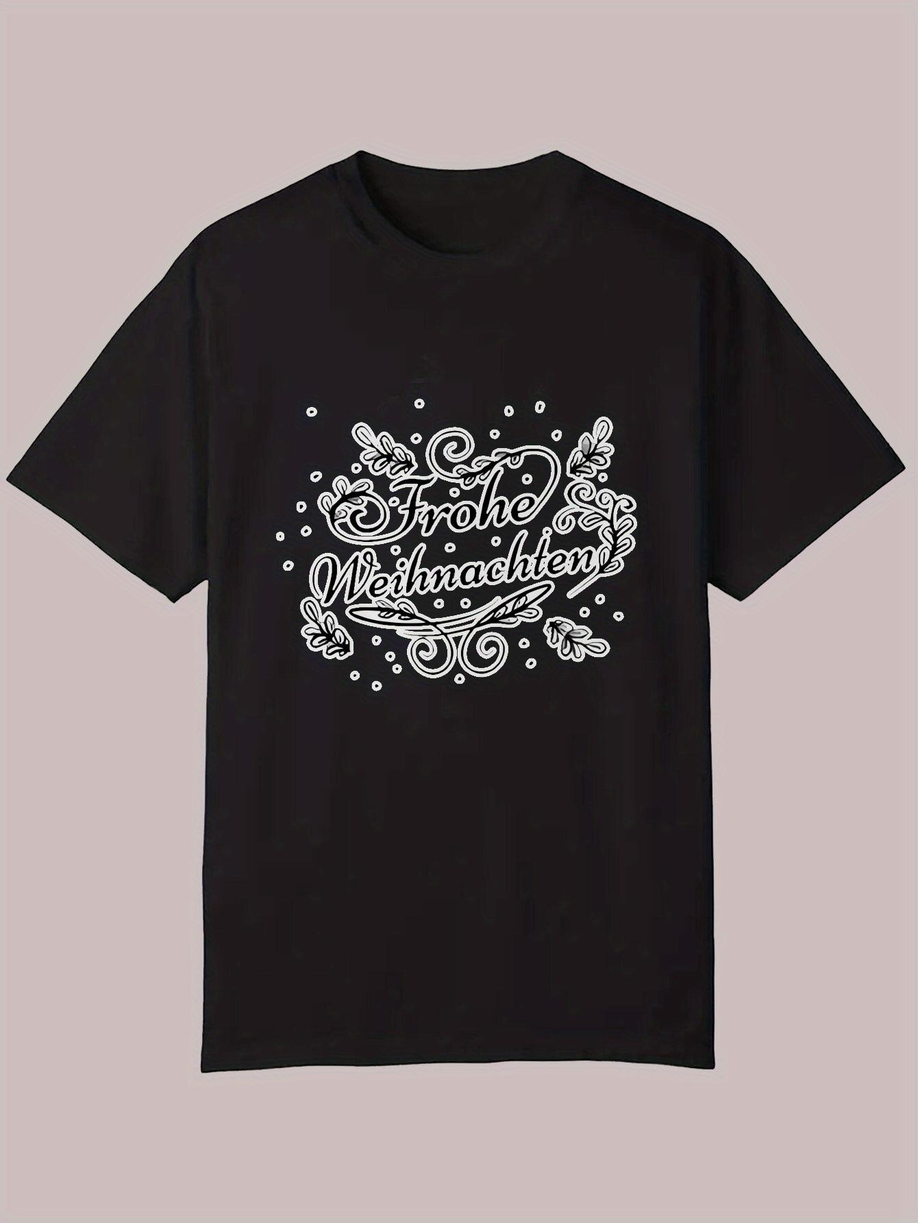 

Summer Casual Short Sleeve T-shirt - Black with White Christmas Lettering & Snowflake Design M