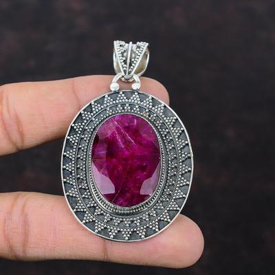 Faceted Kashmir Ruby Pendant Gemstone Pendant 925 Sterling Silver Pendant Handmade Jewelry Vintage Pendant Kashmir Ruby Jewelry Gift For Mom