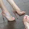 Fashion Temperament Stiletto Sandals Women's Summer New Round Toe Open Toe Cross Slim Strap Non-slip Strap High Heels