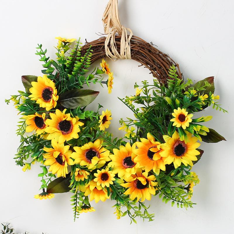 

Spring Pastoral Wind Rattan Sunflower Wreath Simulation Sunflower Wreath Door Hanging Ornaments H2-27 Sunflower Wreath 40CM