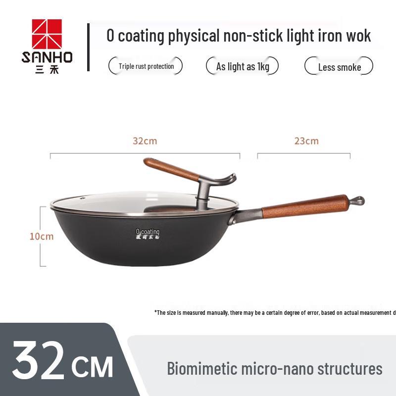 Sanhe 32cm Wrought Iron Nitrogen Anti-Rust Wok
