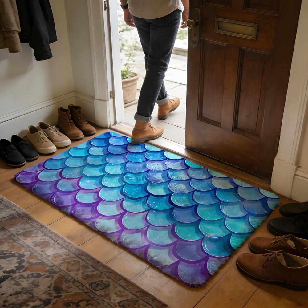 Fish Scales Pattern Floor Mat Soft Flannel Absorbent Mat Non-Slip Rug Home Bedroom Bathroom