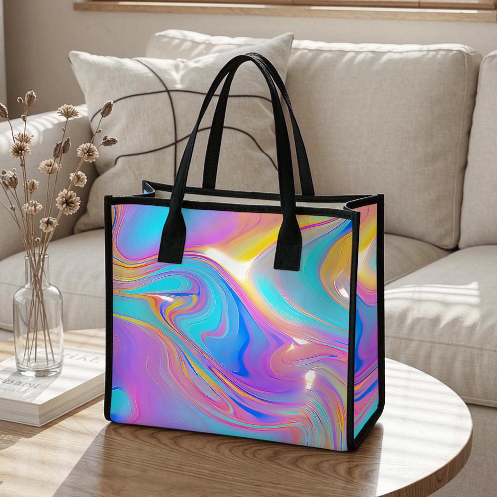 Iridescent Swirl Pattern Tote Bag Fashion Casual Daily Carry All Lightweight Trendy Shopping Handbag for Women