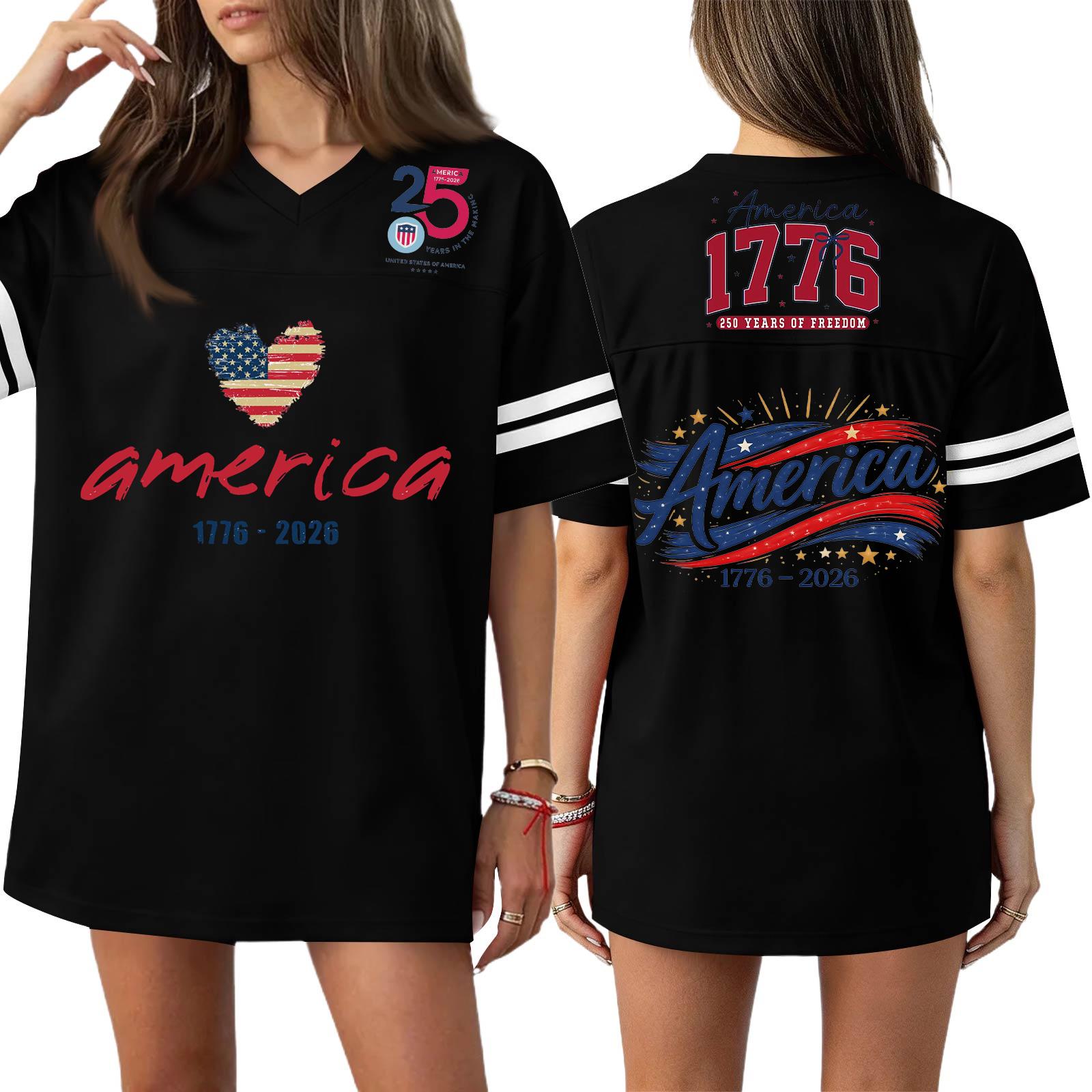 

Женская повседневная модная спортивная футболка с V-образным вырезом, принтом ко Дню независимости, коротким рукавом, топ L чёрный