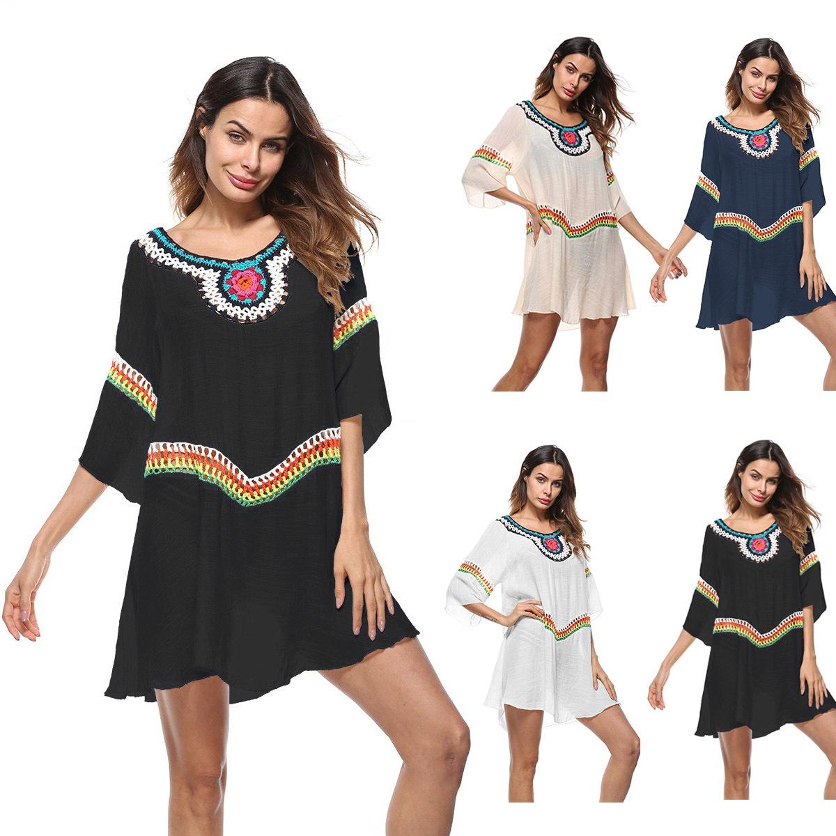 

Beach Hoodie Hand Hook Flower Ethnic Style Sunscreen Clothes One size белый
