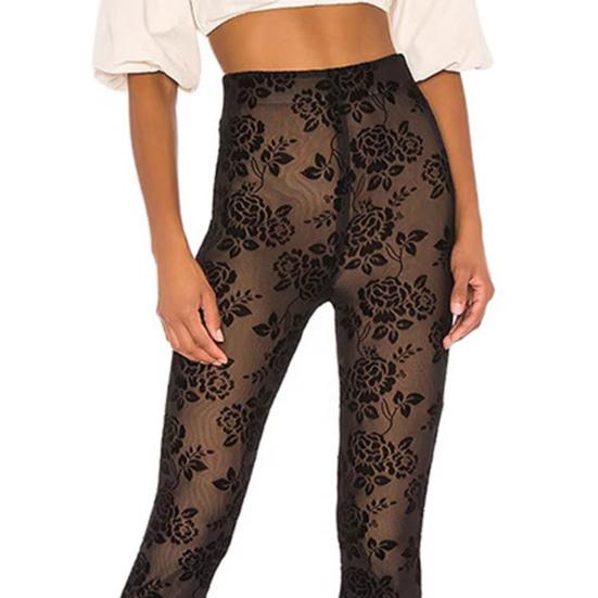 Dámské kalhoty s vysokým pasem s výšivkou květinovým vzorem kalhoty s podšívkou z elastické látky