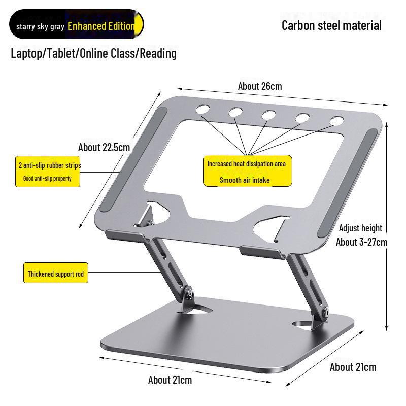 "Verstellbarer 360° drehbarer Laptopständer mit Wärmeableitung und Ablagefach"