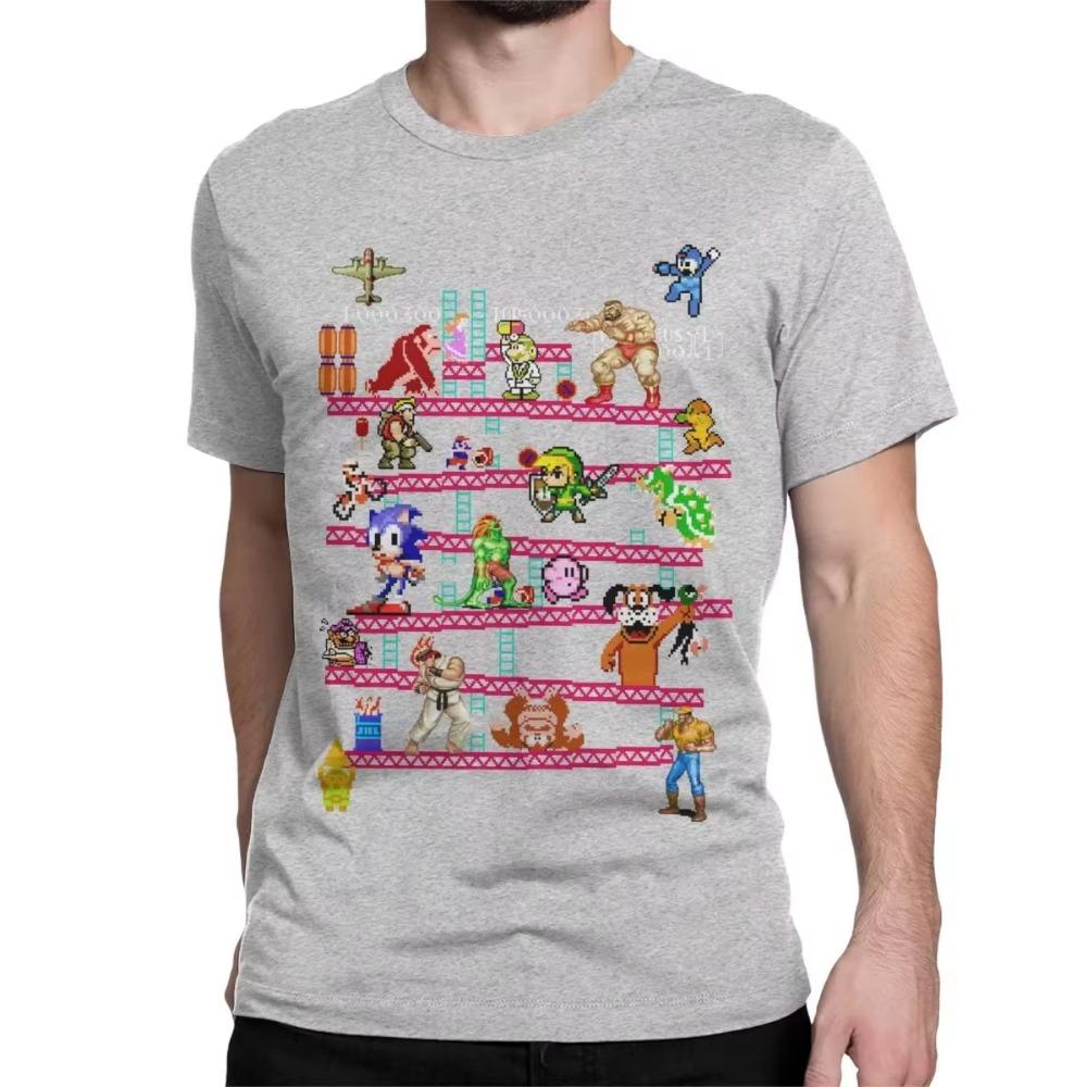 Men's  Collage T-Shirt Vintage Console Style Cotton round Neck Short Sleeve Tee Shirt Gift Idea for Gamers