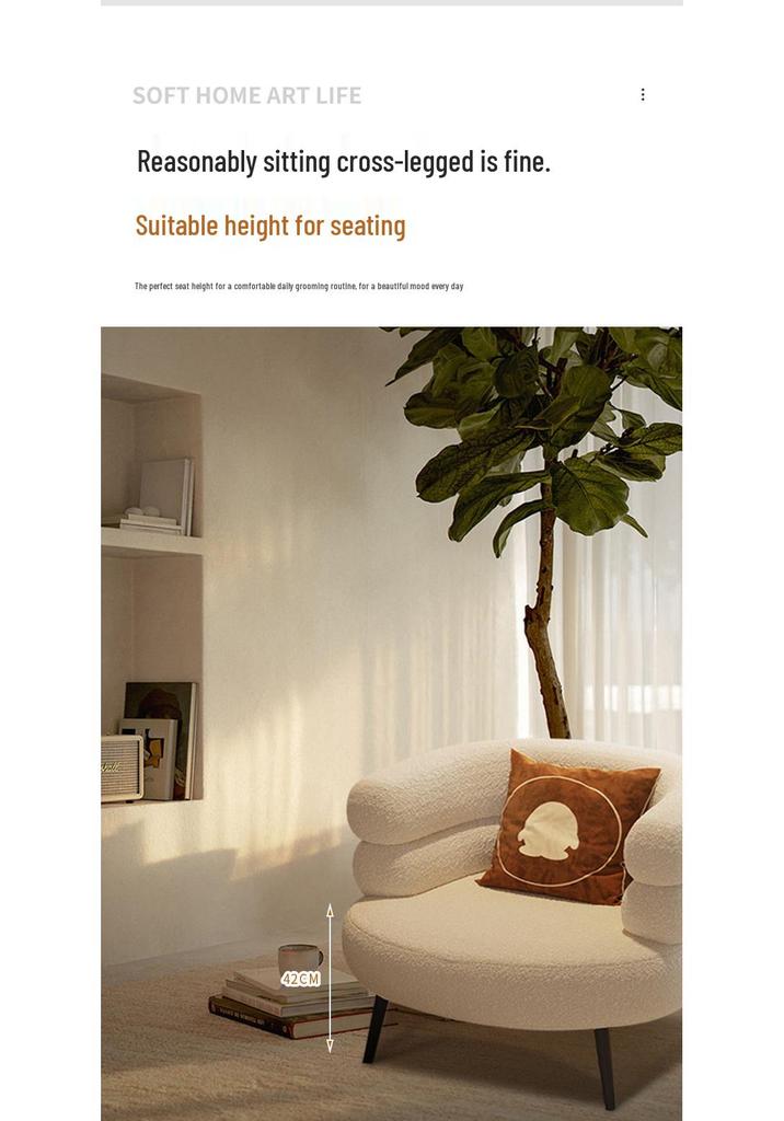 Nordic Lambswool Casual Chair: Comfy Makeup Seat & Home Sofa with Light Luxury Round Stool