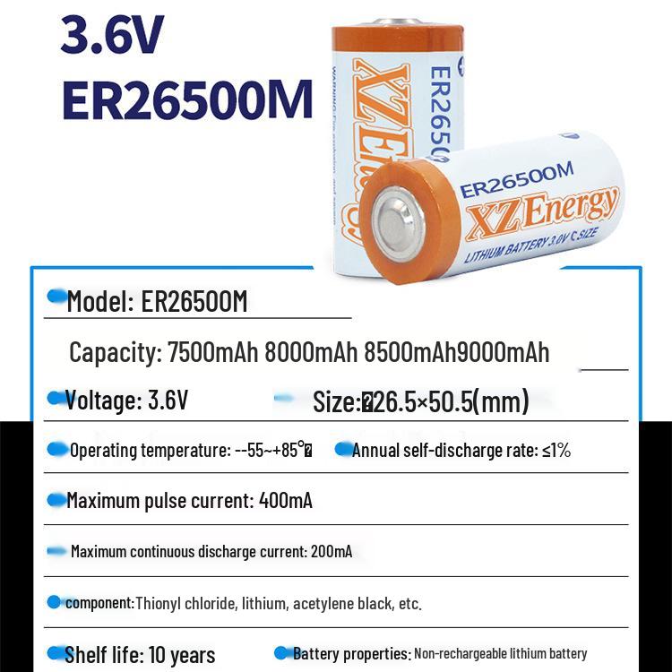In-Stock ER26500M Disposable 3.6V Lithium Thionyl Chloride Battery, 6500mAh Instrument Power.