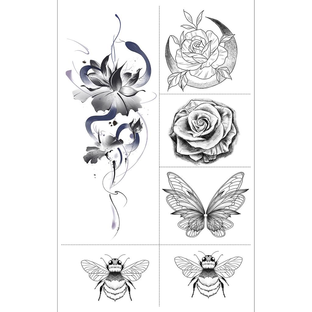 Butterfly Ghost Bow Flower Kitten English Short Sentences Multi-Picture Finger Tattoo Sticker