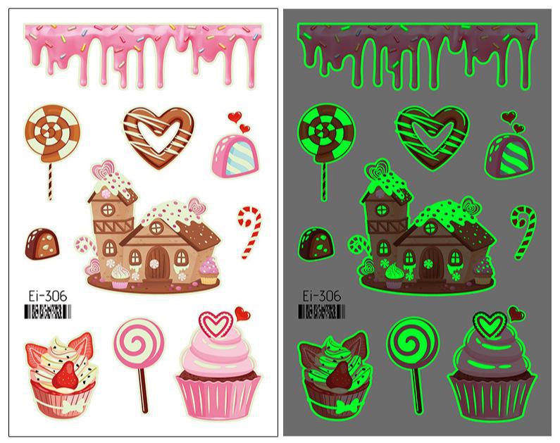 Luminous Cartoon Dessert Tattoo Stickers for Kids - Ice Cream, Donut, and Candy Themes