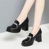 Vintage British Style Deep Mouth Patent Leather Shoes Women Pumps Spring Block Loafers Office High Heels Shoes