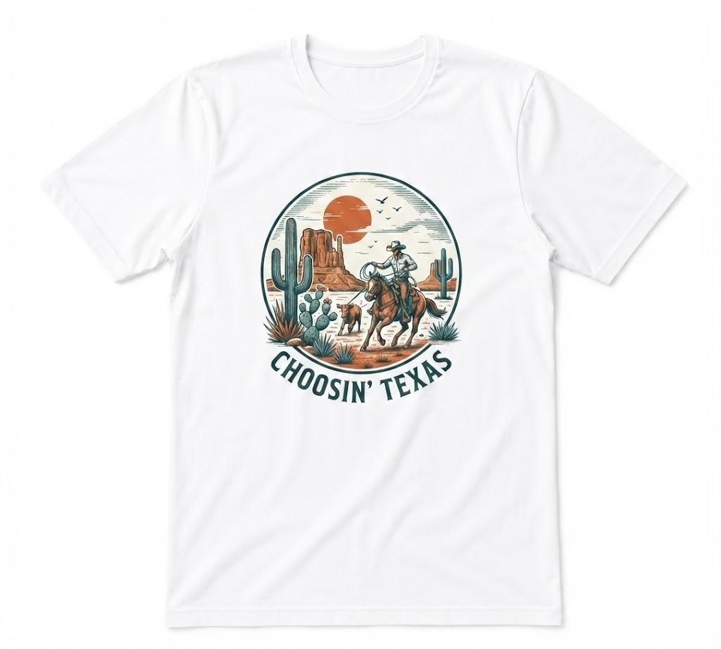 Sunset Cowboy Graphic Unisex Western Theme White T-shirt