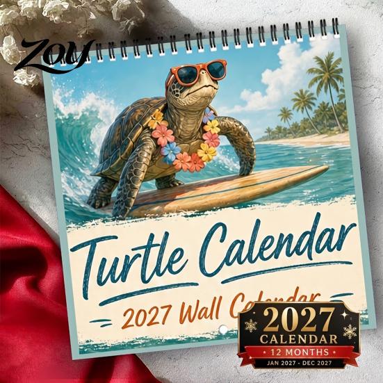 Creative Gift for Turtle Lovers 2025 Themed Wall Calendar, 12 Month Hanging Planner with Thick Decorative Animal Art Calendar Cotton Pulp Paper
