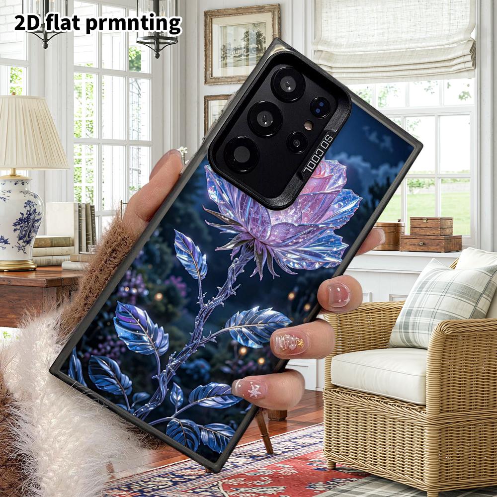 Phone Case: 2D Flat Samsung Galaxy A34 A35 M05 M06 S20 S22 S21 FE Plus 5G Protective Case, Couple Style, Glowing Crystal Rose, Christmas and Halloween