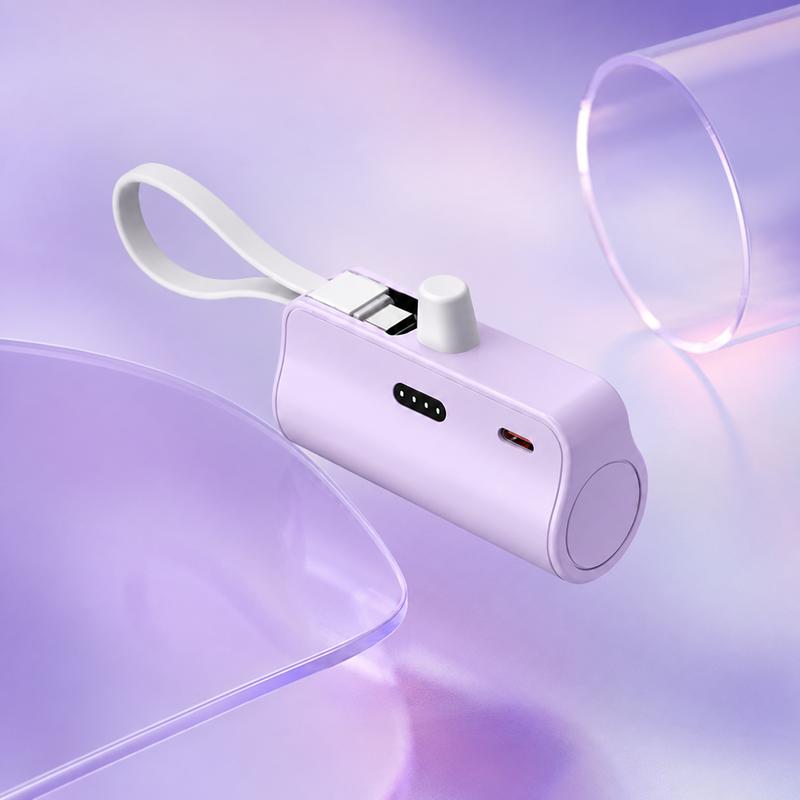 5000mAh Portable Charger Capsule Design Pocket Power Bank Built in Cable Compact Mini Emergency Backup Phone Charger