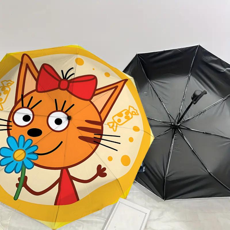 1PC cat flower Umbrella-8-Rib Reinforced, Automatic Open, Lightweight & Durable, Cute Fashion Accessory for Outdoor, Beach or Casual Use, Beach Umbrel