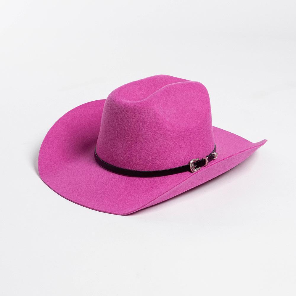 Europe, America, Autumn and Winter New Fashion Casual Belt Buckle Upturned Edge Big Brim Wool Felt Denim Hat Outdoor Warm Top Hat Tide