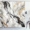 Black And White Shower Curtain, Modern Classic Marble Print With Golden Yellow And Grey Details, Cloth Fabric Bathroom