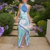 2026 Summer Satin Print Tie-Up Two-Piece Skirt and Top Set for Women.