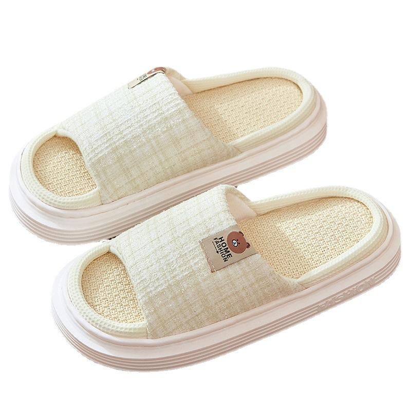 Linen Slippers Women's Summer Cotton and Linen Spring and Autumn Indoor Home Couple Home Non-slip Home Floor Four Seasons Men's Summer Silent