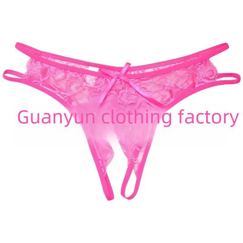 Damskie seksowne stringi koronkowe z odkrytym krokiem - prześwitujący niski stan