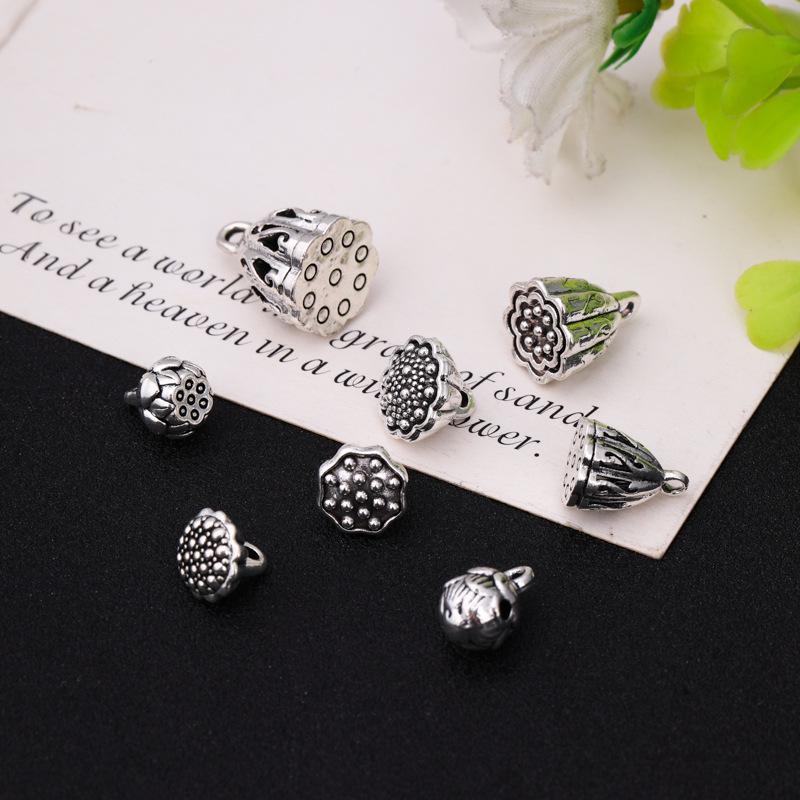 Anhänger Lotus-Kapsel aus tibetischem Silber: Vintage Blumenhalter Anhänger & Perlen für DIY Schmuck und Armbänder