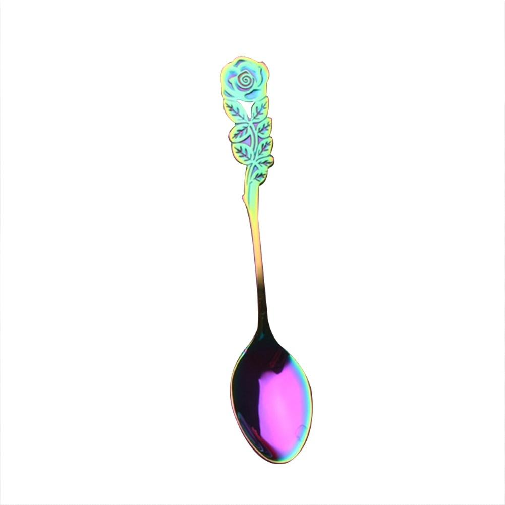 Simpatico cucchiaio in acciaio inossidabile con manico a forma di fiore di rosa, cibo occidentale, dessert, zuppa, caffè, bevanda