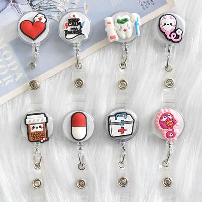 Tambur retractabil pentru insignă de spital, 1 buc, cu clemă pentru curea, drăguț, asistentă medicală, etichetă cu nume de doctor, suport pentru carduri, accesorii, clemă pentru articole de birou