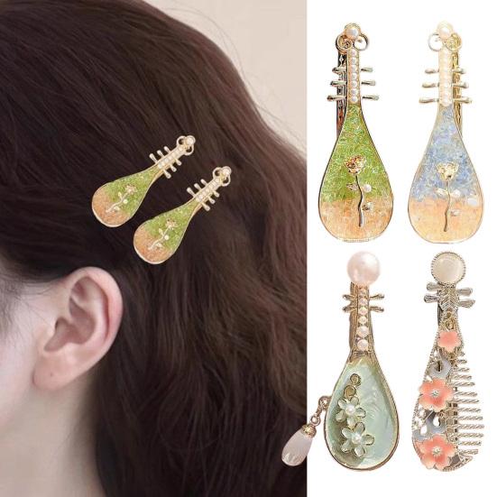 1/4Pcs Women Hair Clips Faux Pearl Decorations Floral Design Secure Fit Hair Pins Lute Shape Hairpins Formal Hairstyle Accessories