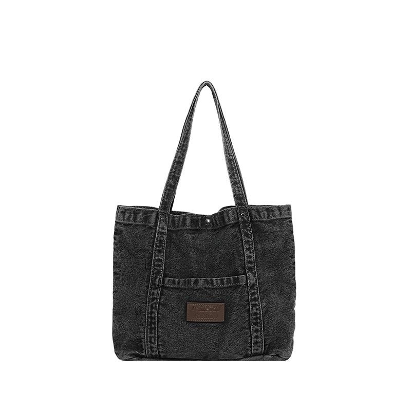 2026 Trendy Large Capacity Denim Tote Bag - Casual and Fashionable Shoulder Bag for Work and Commute