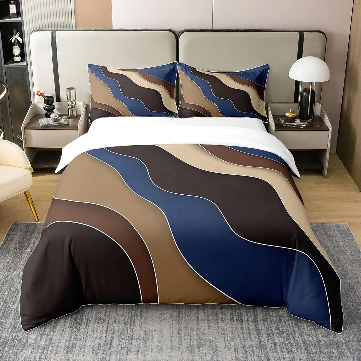 

Geometric Striped with Soft Fabric Duvet Cover, Wavy Gradient Color Children s Soft Duvet Cover, Modern Abstract Art Simple Beding Set Warm 120*200cm Single