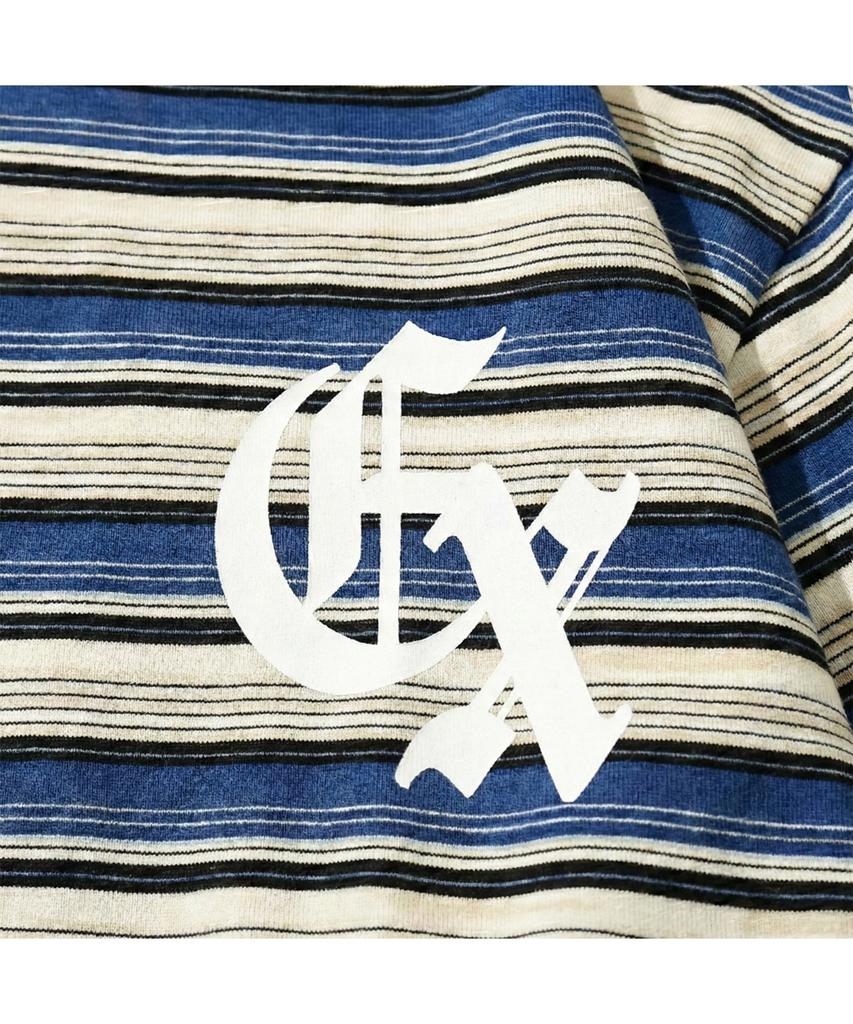 EXTRAORDINARY Gothic Logo Stripe Ls Tee Blue
