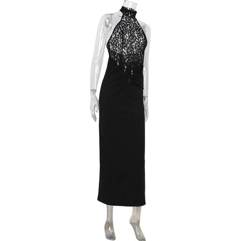 Women's Fashion Sexy Halter Halter Sleeveless Lace Patchwork Slim Dress