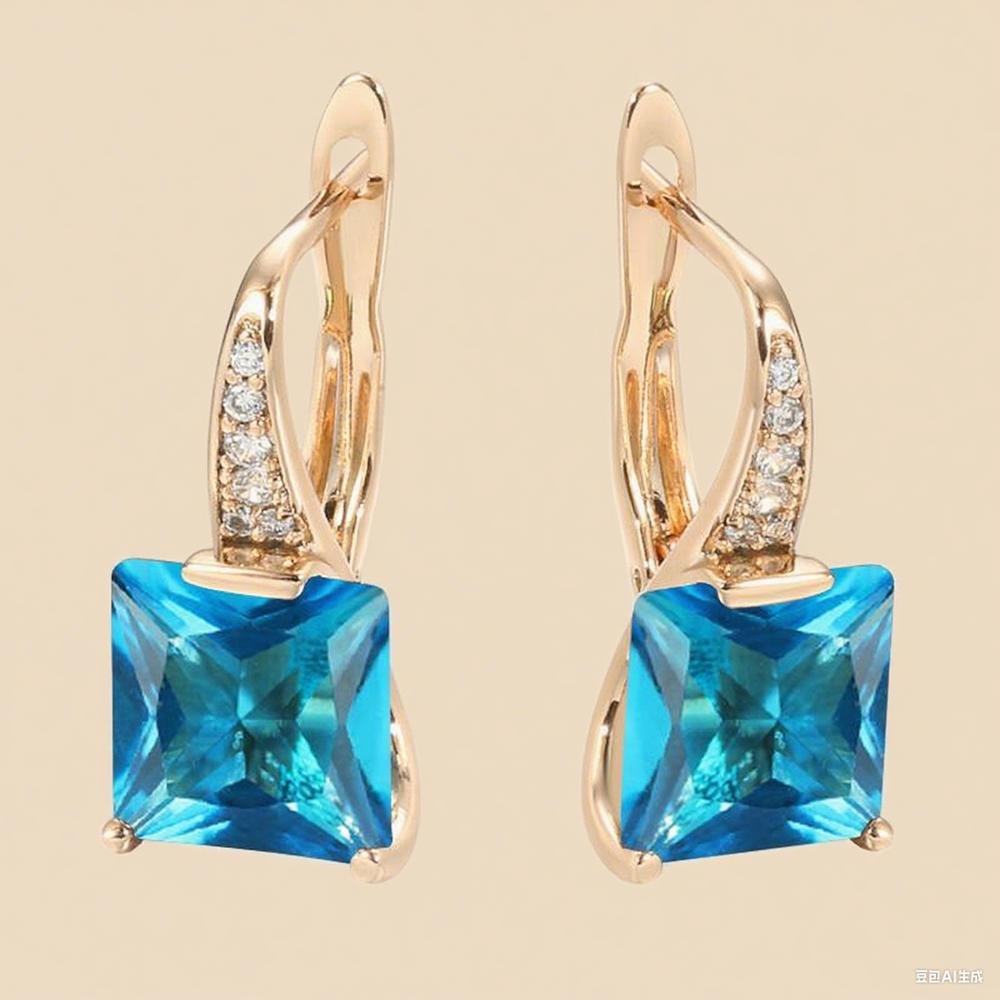 

Квадратные синие радужные серьги-подвески с цирконами CZ для женщин, модные серьги-капли золотого цвета, повседневные изящные украшения аква голубой