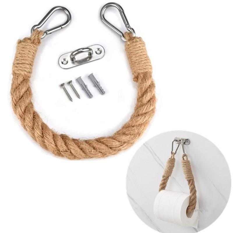 Rope Toilet Paper Holder Natural & Simple Towel Rack Wall Mounted Towel Rings Holder Suitable for Bathroom Kitchen