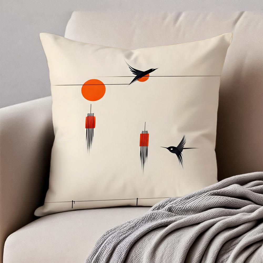 Minimalist Abstract Geometric Bird Pattern Cushion Cover Pillowcase Antidustmite Invisible Zipper Short Plush Sofa Cushion
