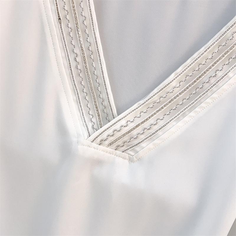 Women's Plus Size V-Neck Chiffon Short Sleeve Mid-Length Loose T-Shirt 