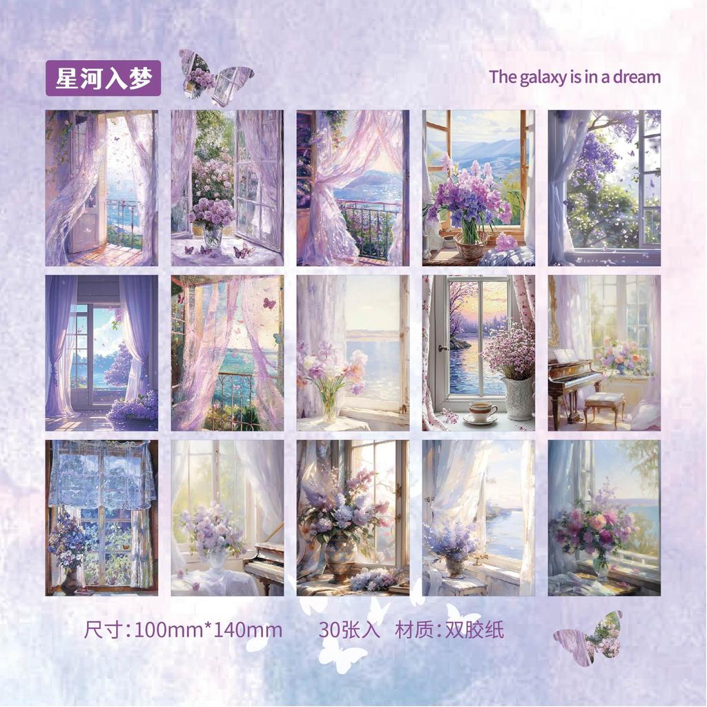 30Pcs Beautiful Window Sill Scenery Material Paper Vintage Landscape Decor Paper For DIY Scrapbook Journal Album Craft Supplies