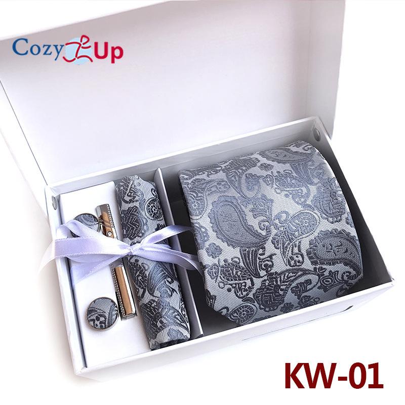 Cozy Up 6 Pieces Set Paisley Men's Tie Including Tie Square Scarf Cuff Tie Clip Gift Box