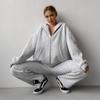 Womens Casual 2-Piece Set: Loose Fit Hooded Long Sleeve Top Elastic Waist Jogger Pants Cotton Blend 2026
