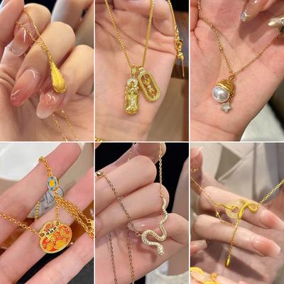 New Chinese Style Oil Drop Diamond Snake Necklace Niche Design High Sense Collarbone Chain Retro Light Luxury Necklace Women