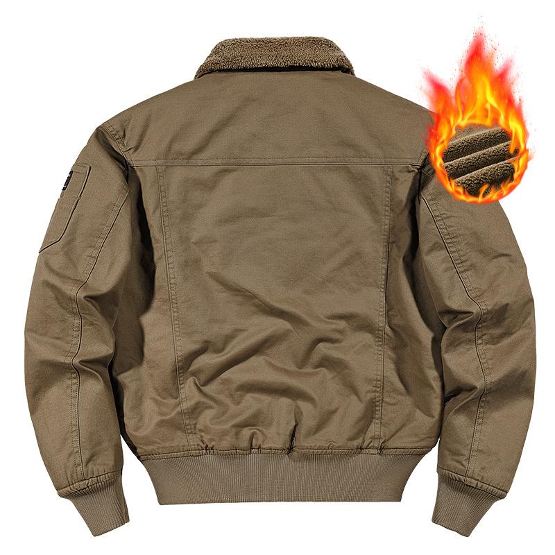 Men's Solid Colour Plus Size Thin Velvet Aviator Jacket Autumn Winter Coat Casual Versatile Loose Zip Paragraph Lapel Comfortable Outerwear