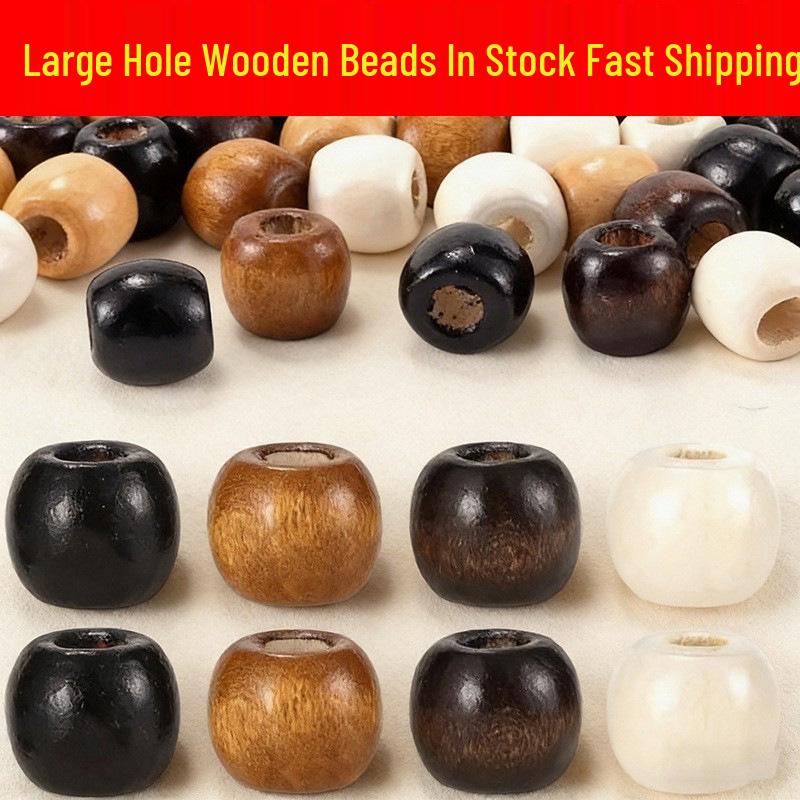 Maple Wood Large Hole Beads for DIY Bracelets - Round Accessories in Drawstring Bag